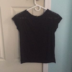 Aerie black tee with crocheted shoulders